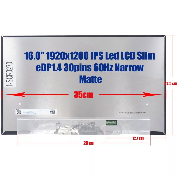 Display Laptop, Dell, Pro 16 Plus PB16255, P135F, P135F004, 02NFX3, 2NFX3, LP160WU3-SPB4, LP160WU3(SP)(B4), 16.0 inch, Rezolutie FHD+, 1920x1200, conector 17mm, non touch, 60Hz, 30 pini
