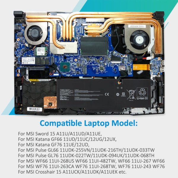 Baterie Laptop Gaming, MSI, Pulse GL76 12UDK, 12UCK, MS-17L4, 3ICP6/71/74, BTY-M492, 11.4V, 4700mAh, 53.5Wh