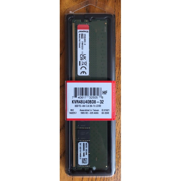 Memorie Desktop, Kingston, KVR48U40BD8-32, 32GB, DDR5, 2Rx8, PC5-38400, 4800Mhz, CL40, Non-ECC, 1.1V