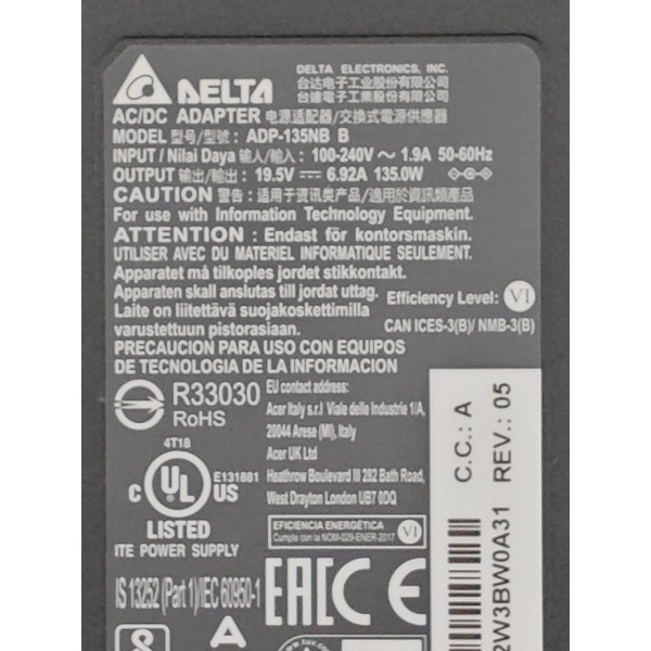 Incarcator PC All in one (AIO), Desktop, Acer, Aspire C20-220, AC20-220, ADP-135KB T, PA-1131-16, 19V, 7.1A, 135W, mufa 5.5x1.7mm