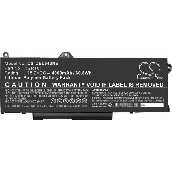 Baterie compatibila Laptop, Dell, Latitude 5421, P137G, P137G003, P137G004, GRT01, CS-DEL543NB, 15.2V, 4000mah, 60.8Wh