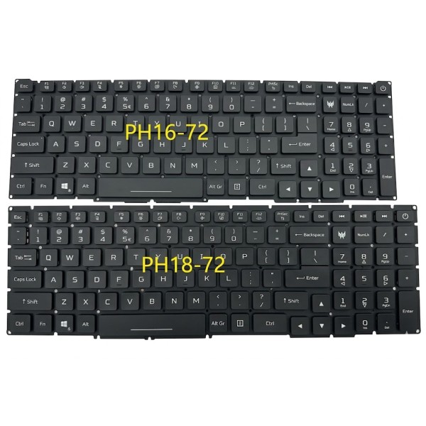 Tastatura Laptop Gaming, Acer, Predator Helios 16 PH16-71, PH16-72, N23Q1, iluminata, RGB Per Key, neagra, layout US
