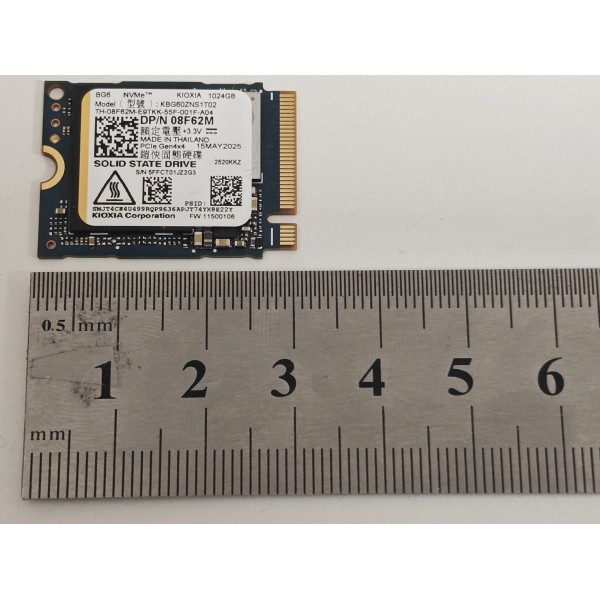Solid State Drive (SSD) Laptop Kioxia, KBG60ZNS1T02, 1TB, PCIe Gen 4 x4, M.2 format 2230, 08F62M, 6000MB/S, 5300MB/S