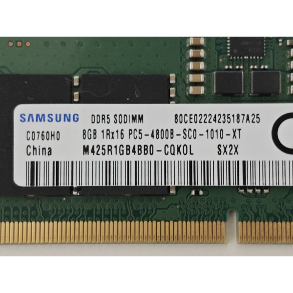 Memorie ram Laptop Samsung 8GB, DDR5, 1Rx16, 4800Mhz, M425R1GB4BB0-CQK0L, PC5-4800B, CL40, 1.1V, Non-ECC, sodimm, 262 pini, bulk