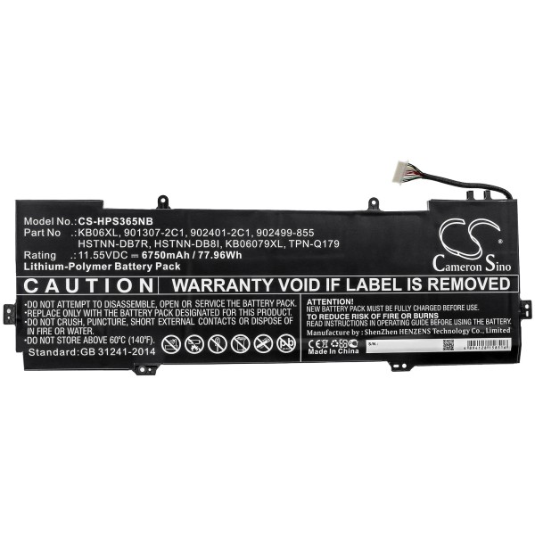 Baterie compatibila Laptop 2-in-1, HP, Spectre X360 15-BL, 15T-BL, TPN-Q179, 901307-2C1, 902401-2C1, 902499-855, CS-HPS365NB, HSTNN-DB7R, HSTNN-DB8I, KB06079XL, KB06XL, 11.55V, 6750mAh, 77.96Wh
