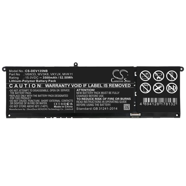 Baterie compatibila Laptop, Dell, Inspiron 15 5510, P106F, P106F001, CS-DEV135NB, V6W33, WV3K8, VKYJX, MVK11, 15V, 3500mAh, 52.50Wh