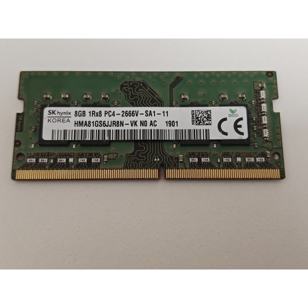Memorie ram Laptop SK Hynix, 8GB, DDR4, 2666Mhz, 1Rx8, PC4-2666V, CL19, HMA81GS6JJR8N-VK, PC4-21300, 1.2V, non-ECC, Unbuffered, SODIMM, 260 pini