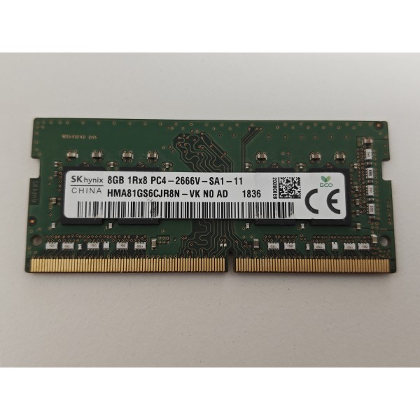 Memorie ram Laptop SK Hynix, 8GB, DDR4, 2666Mhz, 1Rx8, PC4-2666V, CL19, HMA81GS6CJR8N-VK, PC4-21300, 1.2V, non-ECC, Unbuffered, SODIMM, 260 pini