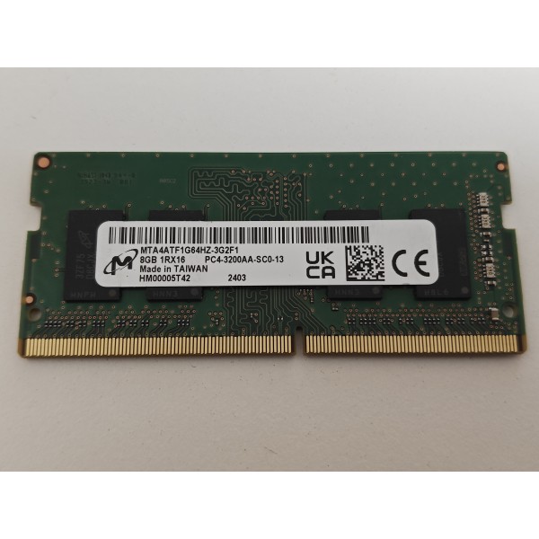 Memorie ram Laptop Micron, 8GB, DDR4, 3200Mhz, 1Rx16, PC4-3200AA, CL22, HTA4ATF1G64HZ-3G2F1, PC4-25600, 1.2V, non-ECC, Unbuffered, SODIMM, 260 pini