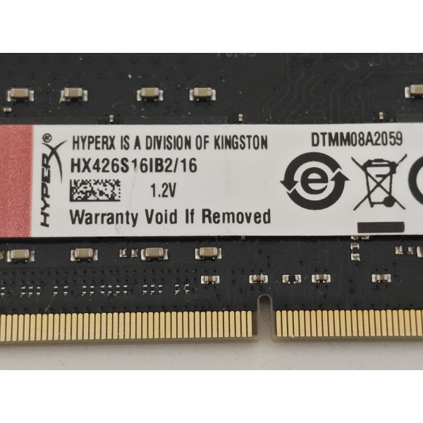 Memorie ram Laptop Kingston HyperX 16GB, DDR4, 1Rx8, PC4-2666V, 2666Mhz, HX426S16IB2/16, PC4-21300, CL16, 1.2V, Non-ECC, sodimm, 260 pini