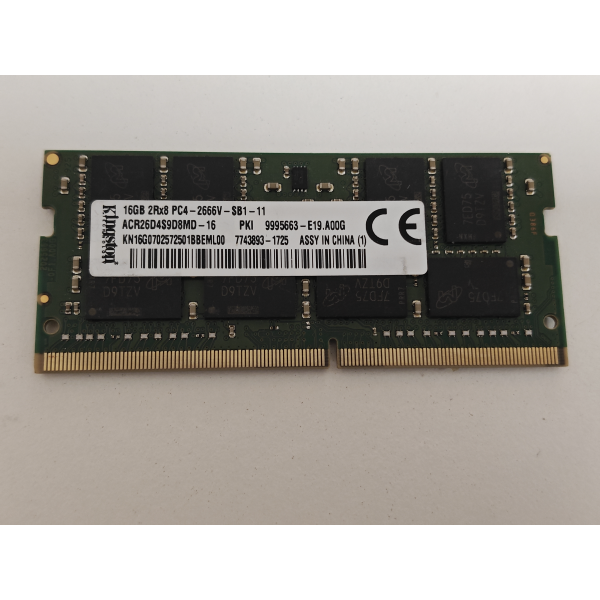 Memorie Ram Laptop Kigston, 16GB, DDR4, 2Rx8, PC4-2666V, 2666Mhz, ACR26D4S9D8MD-16, PC4-21300, CL19, 1.2V, non-ECC, sodimm, 260 pini