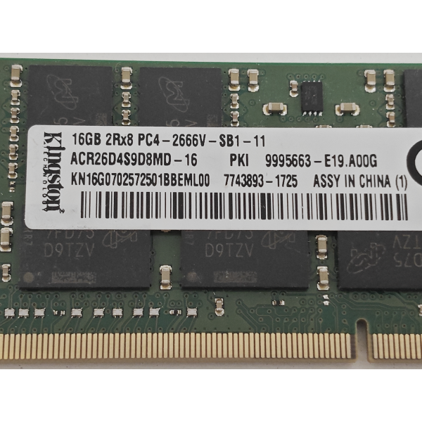 Memorie Ram Laptop Kigston, 16GB, DDR4, 2Rx8, PC4-2666V, 2666Mhz, ACR26D4S9D8MD-16, PC4-21300, CL19, 1.2V, non-ECC, sodimm, 260 pini