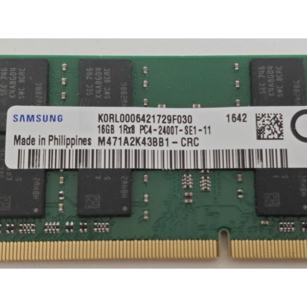 Memorie ram Laptop Samsung 16GB, DDR4, 1Rx8, 2400Mhz, PC4-2400T, M471A2K43BB1-CRC, PC4-19200, CL17, 1.2V, Non-ECC, sodimm, 260 pini