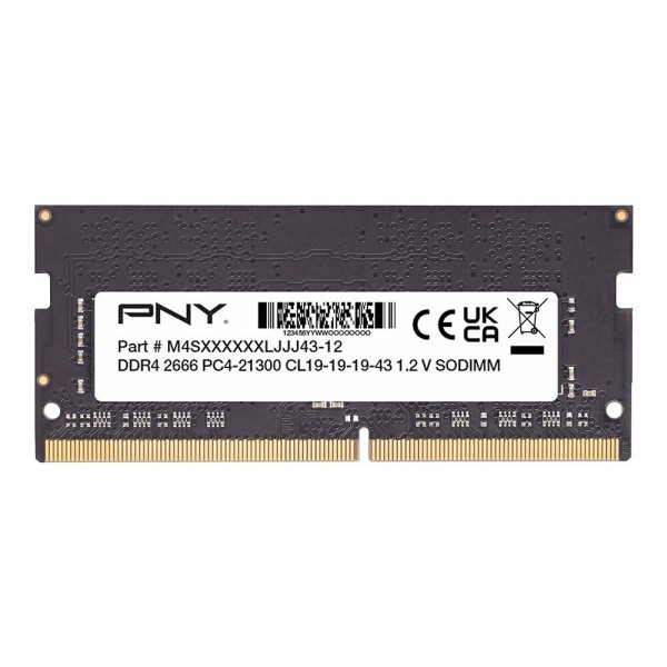 Memorie Ram Laptop PNY, 16GB, DDR4, 2Rx8, PC4-2666V, 2666Mhz, MN16GSD42666-SB, PC4-21300, CL19, 1.2V, non-ECC, sodimm, 260 pini