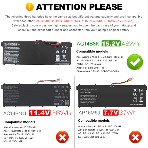 Baterie Laptop, Acer, Swift 3 SF314-51, 4ICP5/57/80, AC14B8K, 15.2V, 3090mAh, 48Wh