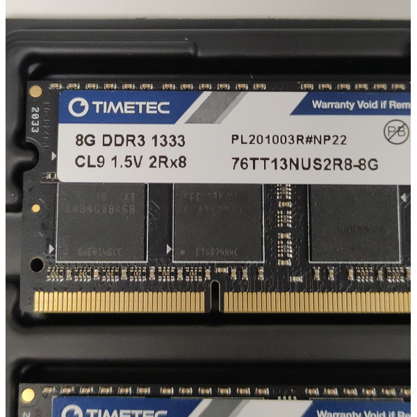 Kit Memorie RAM Laptop, Timetec, 2x 8GB, 2Rx8, DDR3, PC3-10600S, 1333MHz, 1.5V, 76TT13NUS2R8-8G, CL9, Non-ECC, SODIMM, 204 pini