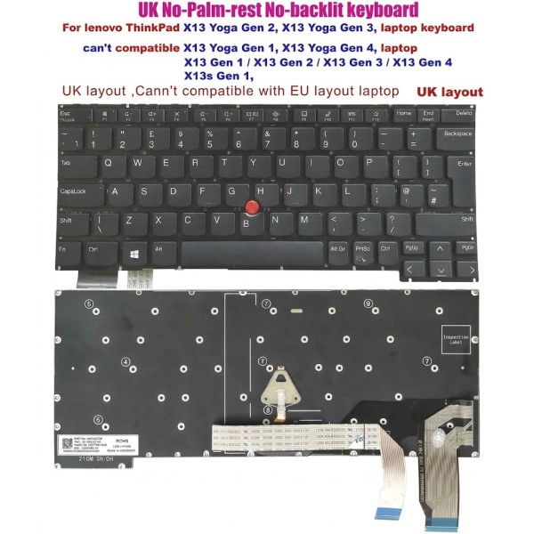 Tastatura Laptop, Lenovo, ThinkPad X13 Yoga Gen 3 Type 21AW, 21AX, iluminata, neagra, layout UK