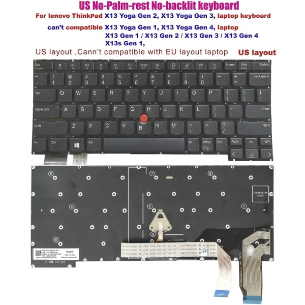 Tastatura Laptop, Lenovo, ThinkPad X13 Yoga Gen 3 Type 21AW, 21AX, iluminata, neagra, layout US