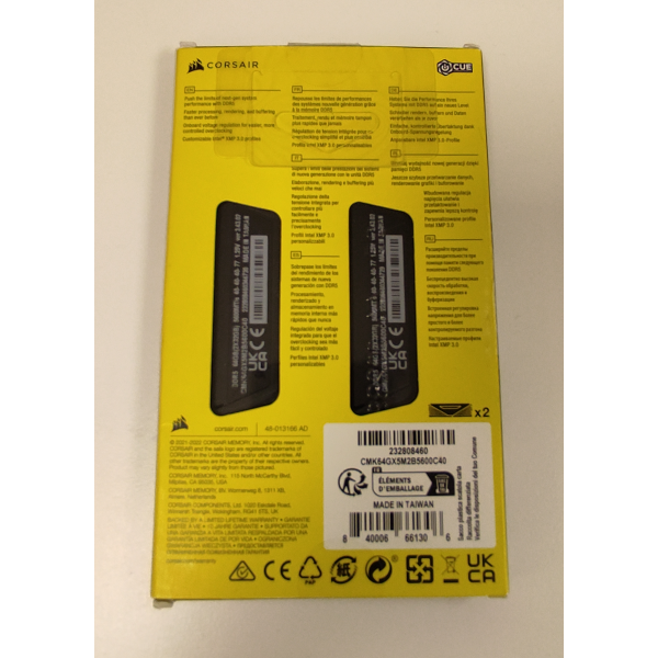 Memorie RAM Desktop, Corsair Vengeance, 64GB (2x32GB), DDR5, PC5-44800, 5600MHz, 1.25V, CMK64GX5M2B5600C40, CL40, Non-ECC, UDIMM, 288 pini