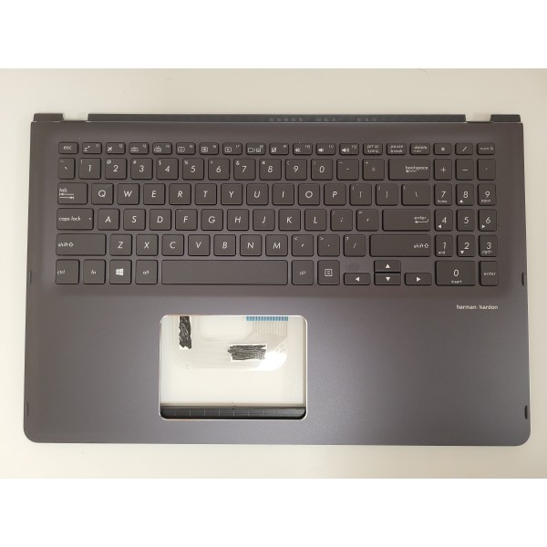 Carcasa superioara cu tastatura palmrest Laptop 2-in-1, Asus, ZenBook Flip UX561UA, UX561UAR, UX561UN, UX561UNR, 90NB0G41-R30690, 13NB0G41AP0101, 3BBKKTAJK40, UX561UA-1A, iluminata, gri inchis, layout US