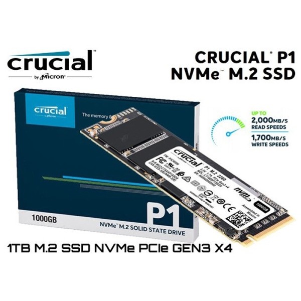 Solid State Drive SSD, Crucial, P1, 1TB, NVMe PCI Express 3.0 x4, M.2 2280, CT1000P1SSD8