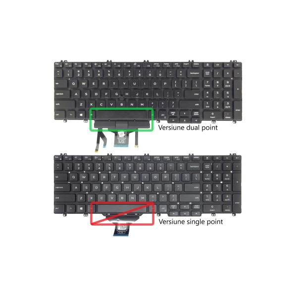 Tastatura Laptop, Dell, Precision 3550, P80F, P80F002, 0TCWPM, 0M25NK, iluminata, neagra, Dual Point, layout US