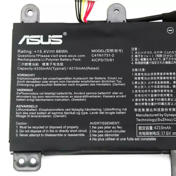 Baterie Laptop Gaming, Asus, ROG G731GW, G731GV, G731GU, 0B200-03400200, 4ICP5/70/81, C41N1731-2, 15.4V, 4355mAh, 66Wh